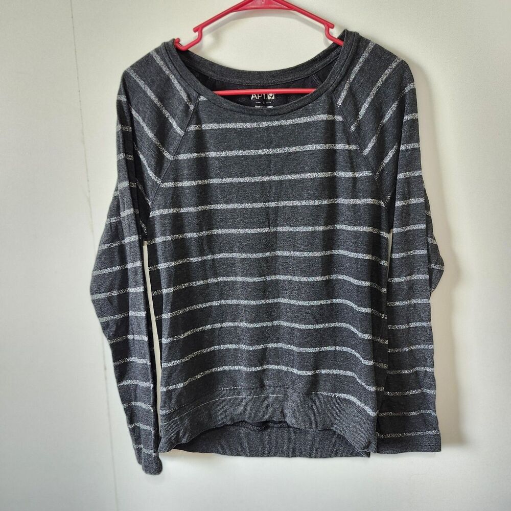 Apt 9 Womens Small Gray Silver Striped Sweatshirt Lightweight Raglan Top